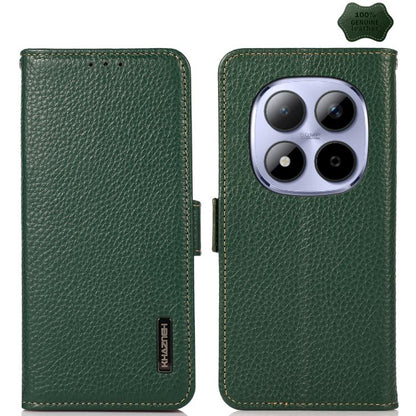 KHAZNEH Side-Magnetic Litchi Genuine Leather RFID Phone Case, For Redmi Note 17 4G Global 169.7mm, For Redmi Note 17 Pro+ 5G Global 163.4mm, For Redmi Note 17 Pro 5G Global 163.5mm, For Redmi K100 Pro Max/Poco F9 Ultra 5G                               ...