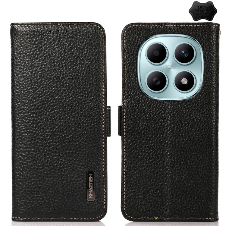 KHAZNEH Side-Magnetic Litchi Genuine Leather RFID Phone Case, For Redmi Note 17 4G Global 169.7mm, For Redmi Note 17 Pro+ 5G Global 163.4mm, For Redmi Note 17 Pro 5G Global 163.5mm, For Redmi K100 Pro Max/Poco F9 Ultra 5G                               ...
