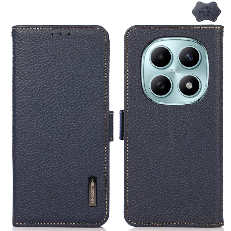 KHAZNEH Side-Magnetic Litchi Genuine Leather RFID Phone Case, For Redmi Note 17 4G Global 169.7mm, For Redmi Note 17 Pro+ 5G Global 163.4mm, For Redmi Note 17 Pro 5G Global 163.5mm, For Redmi K100 Pro Max/Poco F9 Ultra 5G                               ...
