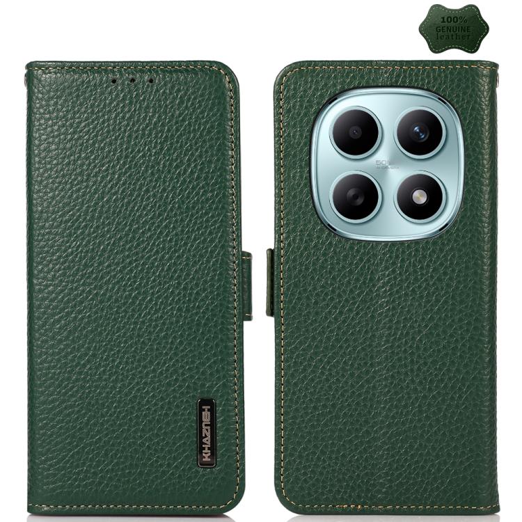 KHAZNEH Side-Magnetic Litchi Genuine Leather RFID Phone Case, For Redmi Note 17 4G Global 169.7mm, For Redmi Note 17 Pro+ 5G Global 163.4mm, For Redmi Note 17 Pro 5G Global 163.5mm, For Redmi K100 Pro Max/Poco F9 Ultra 5G                               ...