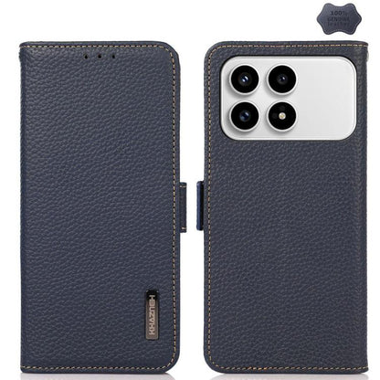 KHAZNEH Side-Magnetic Litchi Genuine Leather RFID Phone Case, For Redmi Note 17 4G Global 169.7mm, For Redmi Note 17 Pro+ 5G Global 163.4mm, For Redmi Note 17 Pro 5G Global 163.5mm, For Redmi K100 Pro Max/Poco F9 Ultra 5G                               ...