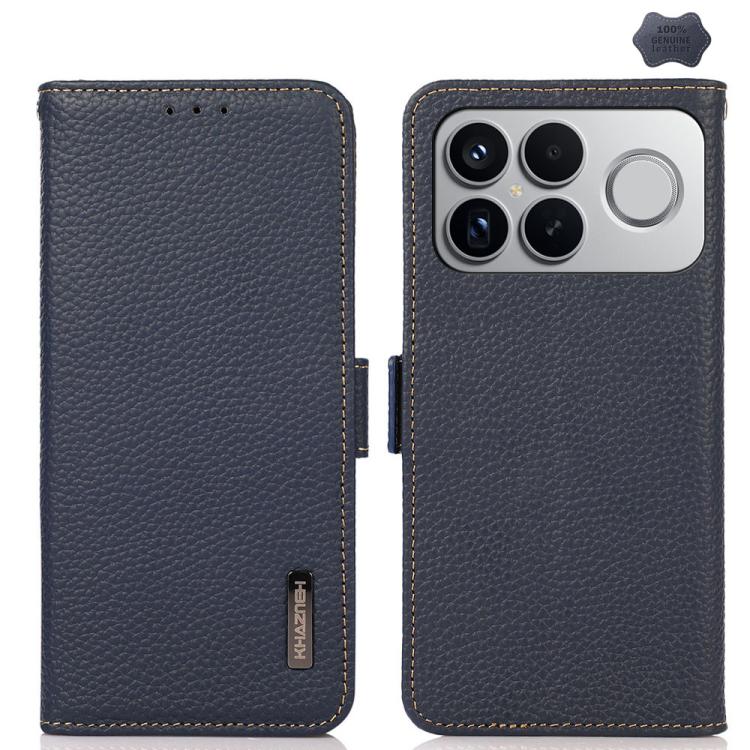 KHAZNEH Side-Magnetic Litchi Genuine Leather RFID Phone Case, For Redmi Note 17 4G Global 169.7mm, For Redmi Note 17 Pro+ 5G Global 163.4mm, For Redmi Note 17 Pro 5G Global 163.5mm, For Redmi K100 Pro Max/Poco F9 Ultra 5G                               ...