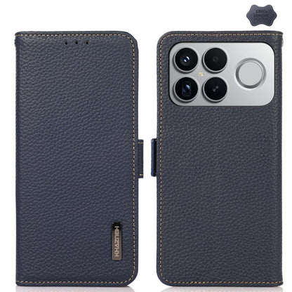 KHAZNEH Side-Magnetic Litchi Genuine Leather RFID Phone Case, For Redmi Note 17 4G Global 169.7mm, For Redmi Note 17 Pro+ 5G Global 163.4mm, For Redmi Note 17 Pro 5G Global 163.5mm, For Redmi K100 Pro Max/Poco F9 Ultra 5G                               ...