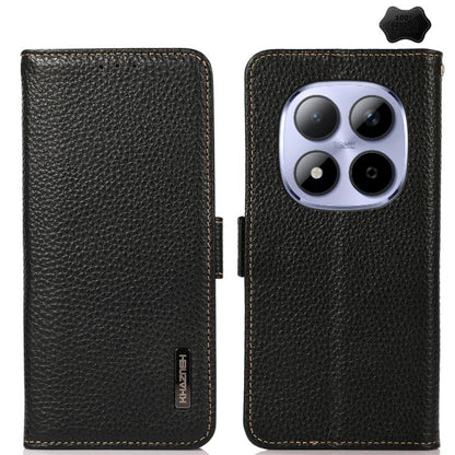 KHAZNEH Side-Magnetic Litchi Genuine Leather RFID Phone Case, For Redmi Note 17 4G Global 169.7mm, For Redmi Note 17 Pro+ 5G Global 163.4mm, For Redmi Note 17 Pro 5G Global 163.5mm, For Redmi K100 Pro Max/Poco F9 Ultra 5G                               ...