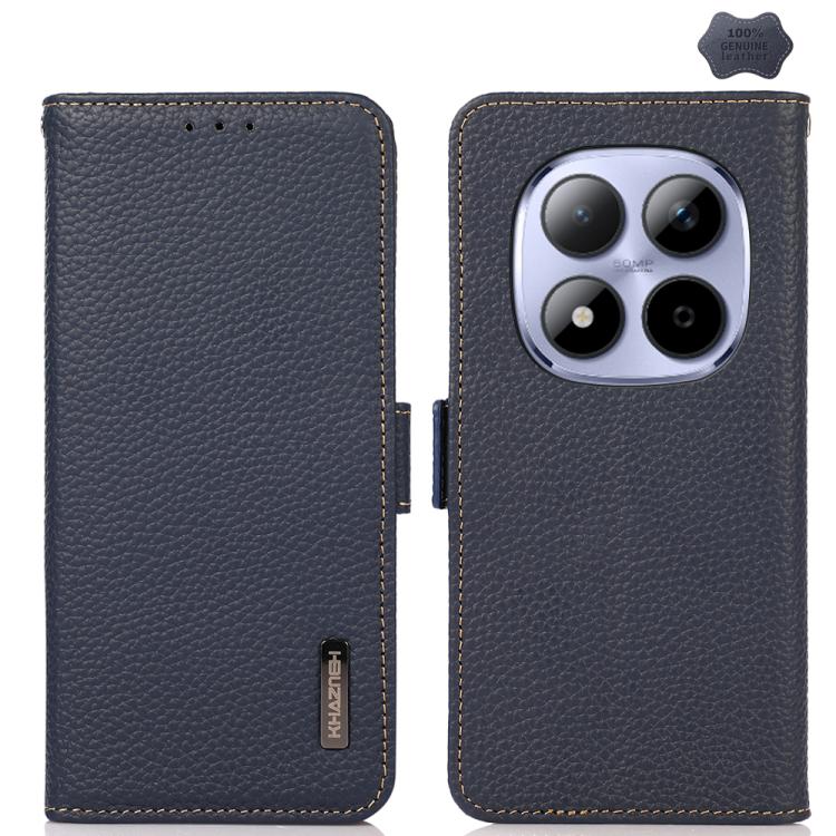 KHAZNEH Side-Magnetic Litchi Genuine Leather RFID Phone Case, For Redmi Note 17 4G Global 169.7mm, For Redmi Note 17 Pro+ 5G Global 163.4mm, For Redmi Note 17 Pro 5G Global 163.5mm, For Redmi K100 Pro Max/Poco F9 Ultra 5G                               ...