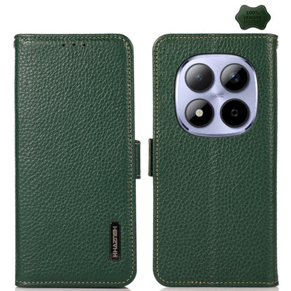 KHAZNEH Side-Magnetic Litchi Genuine Leather RFID Phone Case, For Redmi Note 17 4G Global 169.7mm, For Redmi Note 17 Pro+ 5G Global 163.4mm, For Redmi Note 17 Pro 5G Global 163.5mm, For Redmi K100 Pro Max/Poco F9 Ultra 5G                               ...