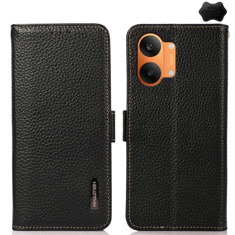 KHAZNEH Side-Magnetic Litchi Genuine Leather RFID Phone Case, For Redmi Note 17 4G Global 169.7mm, For Redmi Note 17 Pro+ 5G Global 163.4mm, For Redmi Note 17 Pro 5G Global 163.5mm, For Redmi K100 Pro Max/Poco F9 Ultra 5G                               ...