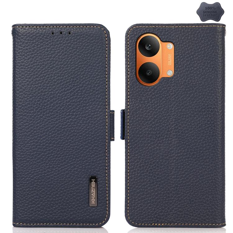 KHAZNEH Side-Magnetic Litchi Genuine Leather RFID Phone Case, For Redmi Note 17 4G Global 169.7mm, For Redmi Note 17 Pro+ 5G Global 163.4mm, For Redmi Note 17 Pro 5G Global 163.5mm, For Redmi K100 Pro Max/Poco F9 Ultra 5G                               ...