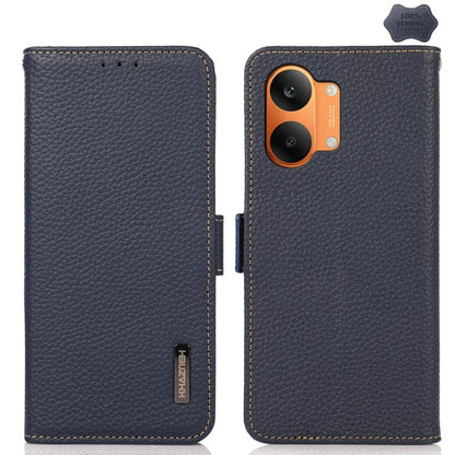 KHAZNEH Side-Magnetic Litchi Genuine Leather RFID Phone Case, For Redmi Note 17 4G Global 169.7mm, For Redmi Note 17 Pro+ 5G Global 163.4mm, For Redmi Note 17 Pro 5G Global 163.5mm, For Redmi K100 Pro Max/Poco F9 Ultra 5G                               ...