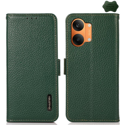KHAZNEH Side-Magnetic Litchi Genuine Leather RFID Phone Case, For Redmi Note 17 4G Global 169.7mm, For Redmi Note 17 Pro+ 5G Global 163.4mm, For Redmi Note 17 Pro 5G Global 163.5mm, For Redmi K100 Pro Max/Poco F9 Ultra 5G                               ...