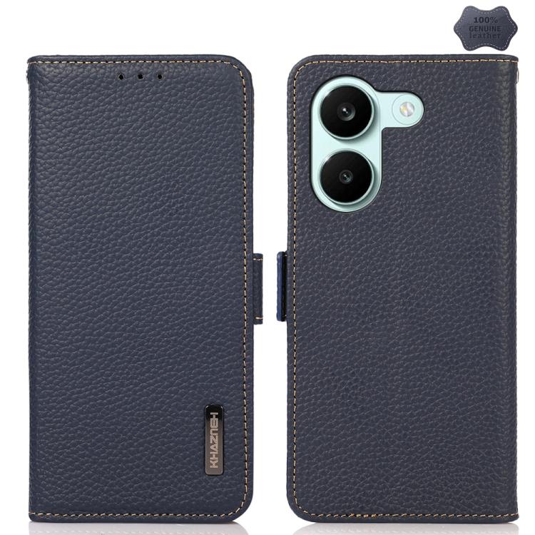 KHAZNEH Side-Magnetic Litchi Genuine Leather RFID Phone Case, For Redmi Note 17 4G Global 169.7mm, For Redmi Note 17 Pro+ 5G Global 163.4mm, For Redmi Note 17 Pro 5G Global 163.5mm, For Redmi K100 Pro Max/Poco F9 Ultra 5G                               ...