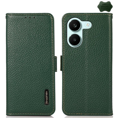 KHAZNEH Side-Magnetic Litchi Genuine Leather RFID Phone Case, For Redmi Note 17 4G Global 169.7mm, For Redmi Note 17 Pro+ 5G Global 163.4mm, For Redmi Note 17 Pro 5G Global 163.5mm, For Redmi K100 Pro Max/Poco F9 Ultra 5G                               ...