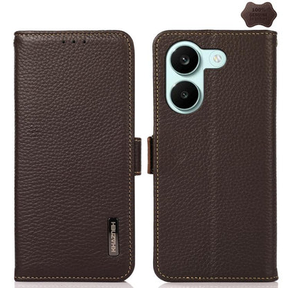 KHAZNEH Side-Magnetic Litchi Genuine Leather RFID Phone Case, For Redmi Note 17 4G Global 169.7mm, For Redmi Note 17 Pro+ 5G Global 163.4mm, For Redmi Note 17 Pro 5G Global 163.5mm, For Redmi K100 Pro Max/Poco F9 Ultra 5G                               ...