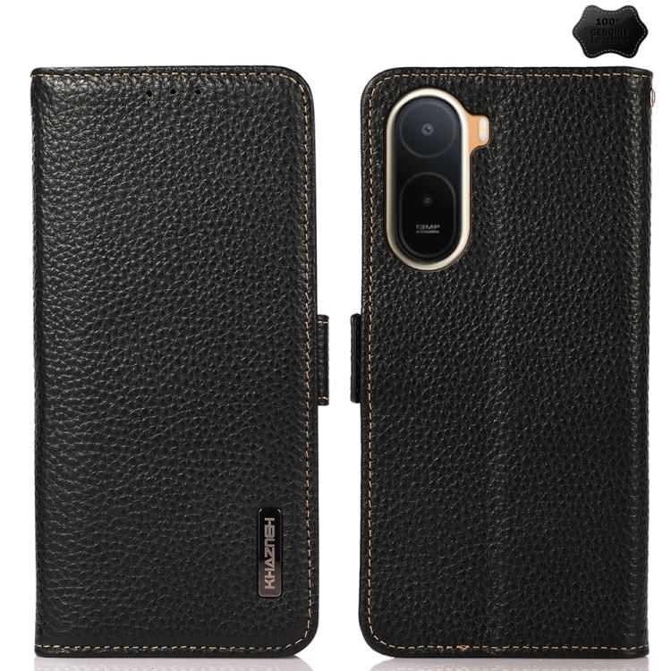 KHAZNEH Side-Magnetic Litchi Genuine Leather RFID Phone Case, For Redmi Note 17 4G Global 169.7mm, For Redmi Note 17 Pro+ 5G Global 163.4mm, For Redmi Note 17 Pro 5G Global 163.5mm, For Redmi K100 Pro Max/Poco F9 Ultra 5G                               ...