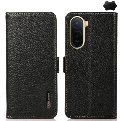 KHAZNEH Side-Magnetic Litchi Genuine Leather RFID Phone Case, For Redmi Note 17 4G Global 169.7mm, For Redmi Note 17 Pro+ 5G Global 163.4mm, For Redmi Note 17 Pro 5G Global 163.5mm, For Redmi K100 Pro Max/Poco F9 Ultra 5G                               ...