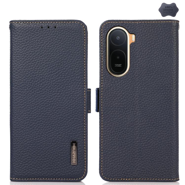 KHAZNEH Side-Magnetic Litchi Genuine Leather RFID Phone Case, For Redmi Note 17 4G Global 169.7mm, For Redmi Note 17 Pro+ 5G Global 163.4mm, For Redmi Note 17 Pro 5G Global 163.5mm, For Redmi K100 Pro Max/Poco F9 Ultra 5G                               ...