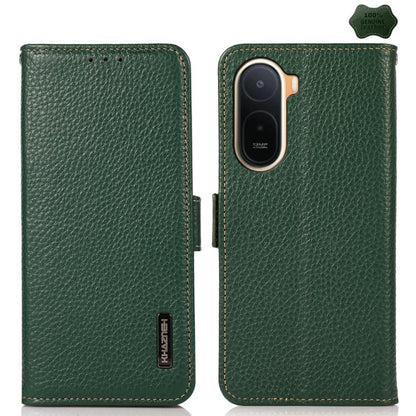 KHAZNEH Side-Magnetic Litchi Genuine Leather RFID Phone Case, For Redmi Note 17 4G Global 169.7mm, For Redmi Note 17 Pro+ 5G Global 163.4mm, For Redmi Note 17 Pro 5G Global 163.5mm, For Redmi K100 Pro Max/Poco F9 Ultra 5G                               ...
