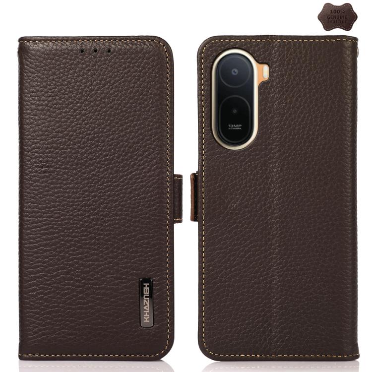 KHAZNEH Side-Magnetic Litchi Genuine Leather RFID Phone Case, For Redmi Note 17 4G Global 169.7mm, For Redmi Note 17 Pro+ 5G Global 163.4mm, For Redmi Note 17 Pro 5G Global 163.5mm, For Redmi K100 Pro Max/Poco F9 Ultra 5G                               ...