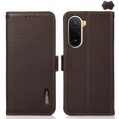 KHAZNEH Side-Magnetic Litchi Genuine Leather RFID Phone Case, For Redmi Note 17 4G Global 169.7mm, For Redmi Note 17 Pro+ 5G Global 163.4mm, For Redmi Note 17 Pro 5G Global 163.5mm, For Redmi K100 Pro Max/Poco F9 Ultra 5G                               ...