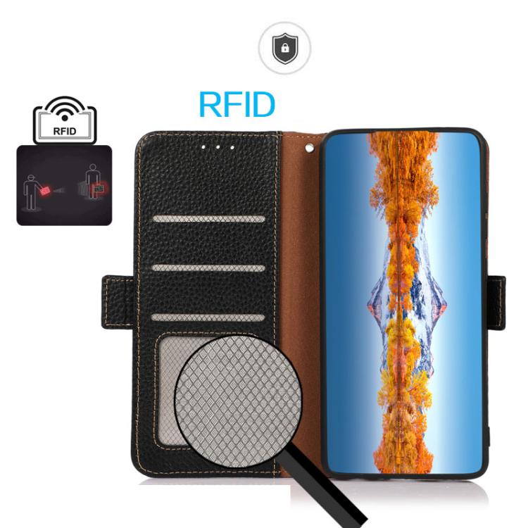 KHAZNEH Side-Magnetic Litchi Genuine Leather RFID Phone Case, For Redmi Note 17 4G Global 169.7mm, For Redmi Note 17 Pro+ 5G Global 163.4mm, For Redmi Note 17 Pro 5G Global 163.5mm, For Redmi K100 Pro Max/Poco F9 Ultra 5G                               ...