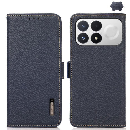 KHAZNEH Side-Magnetic Litchi Genuine Leather RFID Phone Case, For Redmi Note 17 4G Global 169.7mm, For Redmi Note 17 Pro+ 5G Global 163.4mm, For Redmi Note 17 Pro 5G Global 163.5mm, For Redmi K100 Pro Max/Poco F9 Ultra 5G                               ...