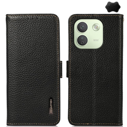 KHAZNEH Side-Magnetic Litchi Genuine Leather RFID Phone Case, For Redmi Note 17 4G Global 169.7mm, For Redmi Note 17 Pro+ 5G Global 163.4mm, For Redmi Note 17 Pro 5G Global 163.5mm, For Redmi K100 Pro Max/Poco F9 Ultra 5G                               ...