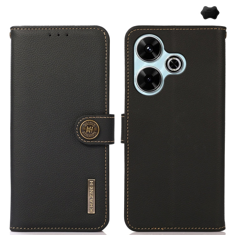 KHAZNEH Custer Texture RFID Genuine Leather Phone Case, For Redmi Note 17 4G Global 169.7mm, For Redmi Note 17 Pro+ 5G Global 163.4mm, For Redmi Note 17 Pro 5G Global 163.5mm, For Redmi K100 Pro Max/Poco F9 Ultra 5G, For Redmi K100 Pro 5G/Poco F9 Pro 5...