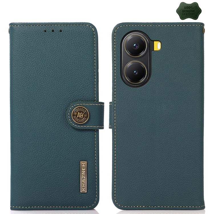 KHAZNEH Custer Texture RFID Genuine Leather Phone Case, For Redmi Note 17 4G Global 169.7mm, For Redmi Note 17 Pro+ 5G Global 163.4mm, For Redmi Note 17 Pro 5G Global 163.5mm, For Redmi K100 Pro Max/Poco F9 Ultra 5G, For Redmi K100 Pro 5G/Poco F9 Pro 5...