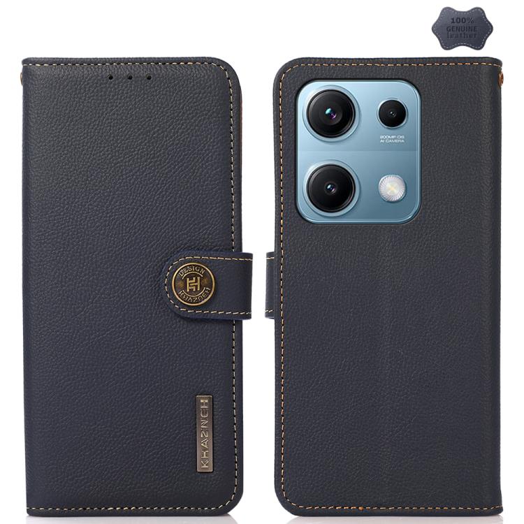 KHAZNEH Custer Texture RFID Genuine Leather Phone Case, For Redmi Note 17 4G Global 169.7mm, For Redmi Note 17 Pro+ 5G Global 163.4mm, For Redmi Note 17 Pro 5G Global 163.5mm, For Redmi K100 Pro Max/Poco F9 Ultra 5G, For Redmi K100 Pro 5G/Poco F9 Pro 5...