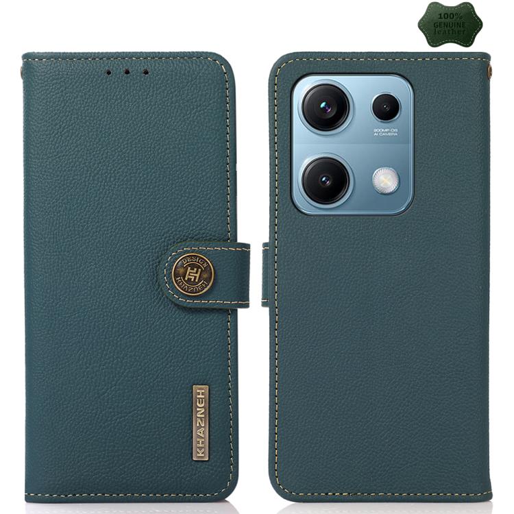 KHAZNEH Custer Texture RFID Genuine Leather Phone Case, For Redmi Note 17 4G Global 169.7mm, For Redmi Note 17 Pro+ 5G Global 163.4mm, For Redmi Note 17 Pro 5G Global 163.5mm, For Redmi K100 Pro Max/Poco F9 Ultra 5G, For Redmi K100 Pro 5G/Poco F9 Pro 5...