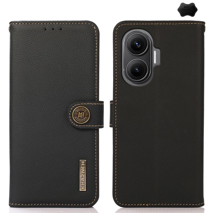 KHAZNEH Custer Texture RFID Genuine Leather Phone Case, For Redmi Note 17 4G Global 169.7mm, For Redmi Note 17 Pro+ 5G Global 163.4mm, For Redmi Note 17 Pro 5G Global 163.5mm, For Redmi K100 Pro Max/Poco F9 Ultra 5G, For Redmi K100 Pro 5G/Poco F9 Pro 5...