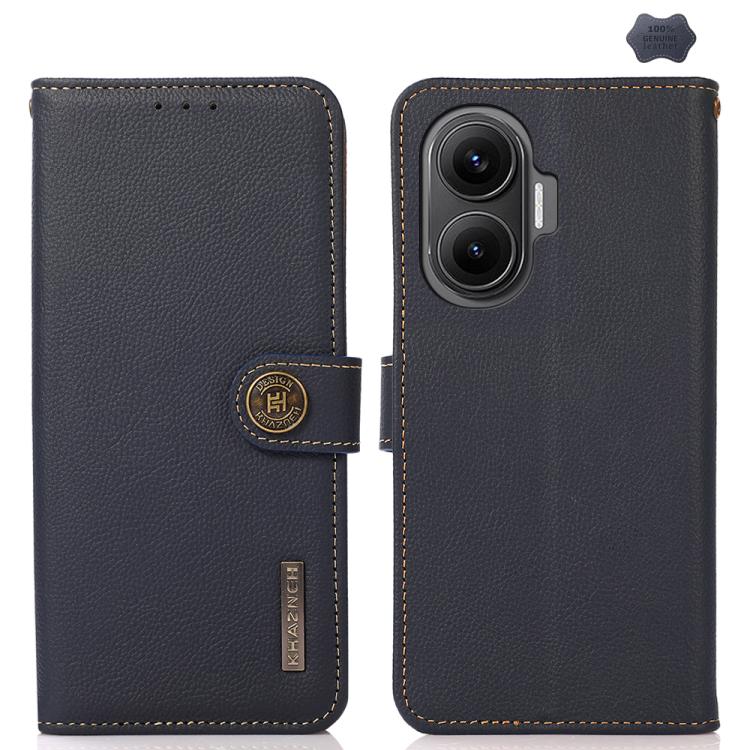 KHAZNEH Custer Texture RFID Genuine Leather Phone Case, For Redmi Note 17 4G Global 169.7mm, For Redmi Note 17 Pro+ 5G Global 163.4mm, For Redmi Note 17 Pro 5G Global 163.5mm, For Redmi K100 Pro Max/Poco F9 Ultra 5G, For Redmi K100 Pro 5G/Poco F9 Pro 5...