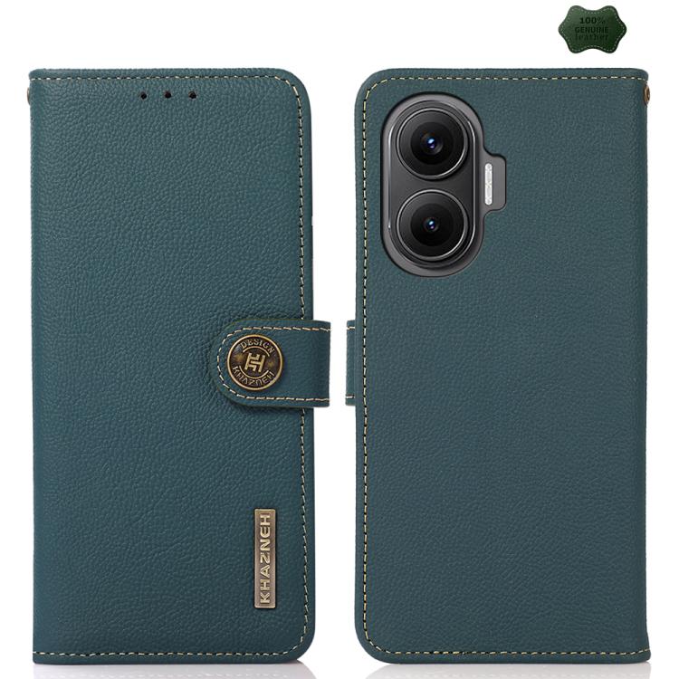 KHAZNEH Custer Texture RFID Genuine Leather Phone Case, For Redmi Note 17 4G Global 169.7mm, For Redmi Note 17 Pro+ 5G Global 163.4mm, For Redmi Note 17 Pro 5G Global 163.5mm, For Redmi K100 Pro Max/Poco F9 Ultra 5G, For Redmi K100 Pro 5G/Poco F9 Pro 5...