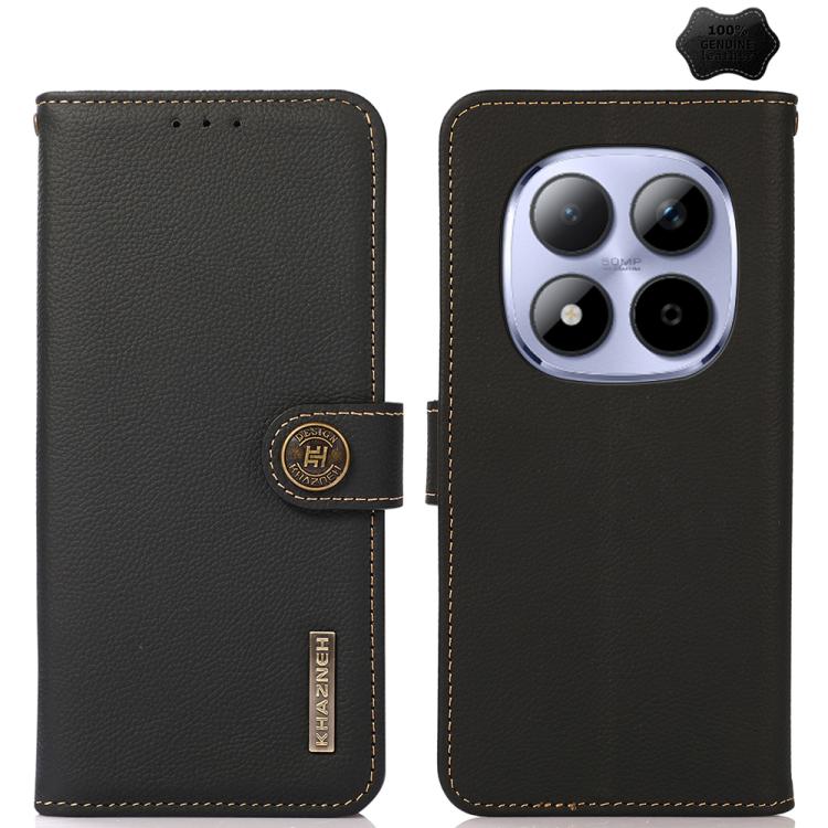 KHAZNEH Custer Texture RFID Genuine Leather Phone Case, For Redmi Note 17 4G Global 169.7mm, For Redmi Note 17 Pro+ 5G Global 163.4mm, For Redmi Note 17 Pro 5G Global 163.5mm, For Redmi K100 Pro Max/Poco F9 Ultra 5G, For Redmi K100 Pro 5G/Poco F9 Pro 5...