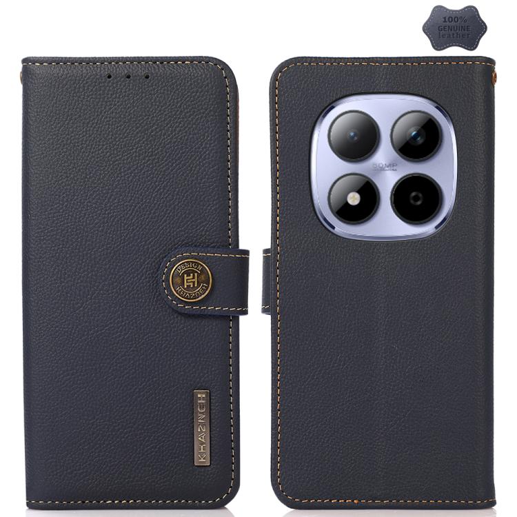 KHAZNEH Custer Texture RFID Genuine Leather Phone Case, For Redmi Note 17 4G Global 169.7mm, For Redmi Note 17 Pro+ 5G Global 163.4mm, For Redmi Note 17 Pro 5G Global 163.5mm, For Redmi K100 Pro Max/Poco F9 Ultra 5G, For Redmi K100 Pro 5G/Poco F9 Pro 5...