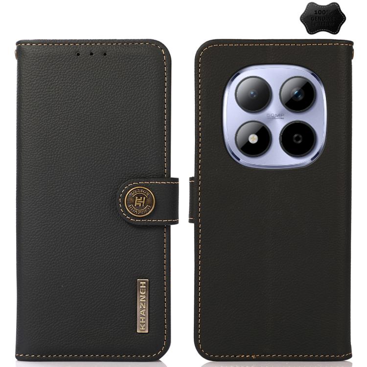 KHAZNEH Custer Texture RFID Genuine Leather Phone Case, For Redmi Note 17 4G Global 169.7mm, For Redmi Note 17 Pro+ 5G Global 163.4mm, For Redmi Note 17 Pro 5G Global 163.5mm, For Redmi K100 Pro Max/Poco F9 Ultra 5G, For Redmi K100 Pro 5G/Poco F9 Pro 5...