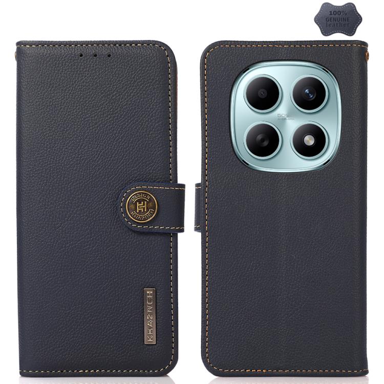 KHAZNEH Custer Texture RFID Genuine Leather Phone Case, For Redmi Note 17 4G Global 169.7mm, For Redmi Note 17 Pro+ 5G Global 163.4mm, For Redmi Note 17 Pro 5G Global 163.5mm, For Redmi K100 Pro Max/Poco F9 Ultra 5G, For Redmi K100 Pro 5G/Poco F9 Pro 5...