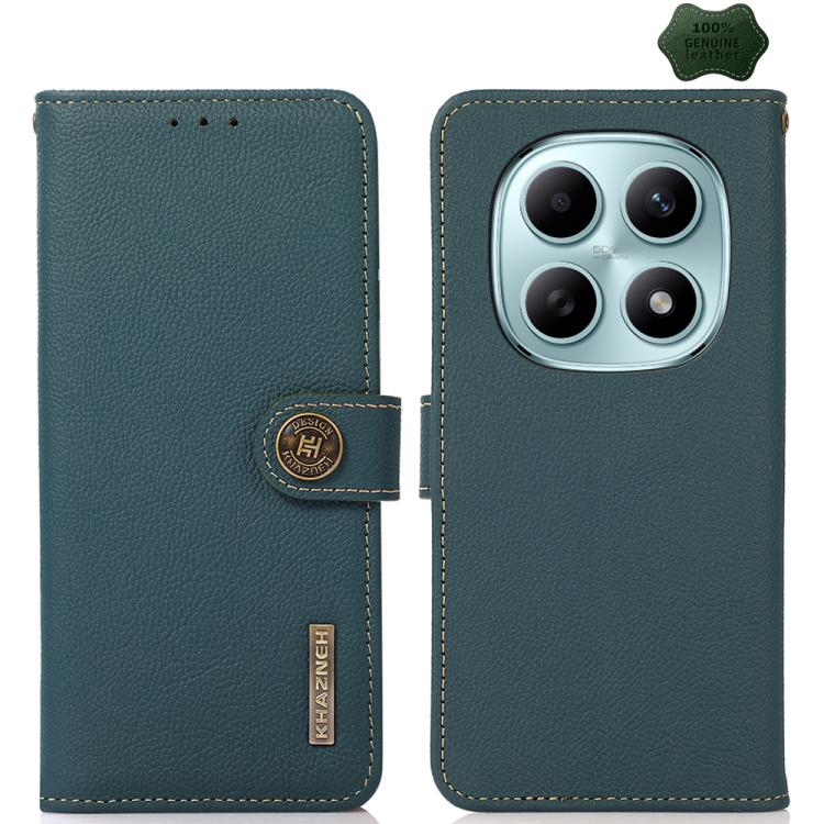 KHAZNEH Custer Texture RFID Genuine Leather Phone Case, For Redmi Note 17 4G Global 169.7mm, For Redmi Note 17 Pro+ 5G Global 163.4mm, For Redmi Note 17 Pro 5G Global 163.5mm, For Redmi K100 Pro Max/Poco F9 Ultra 5G, For Redmi K100 Pro 5G/Poco F9 Pro 5...