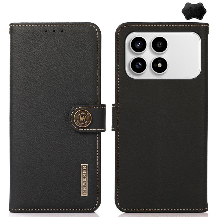 KHAZNEH Custer Texture RFID Genuine Leather Phone Case, For Redmi Note 17 4G Global 169.7mm, For Redmi Note 17 Pro+ 5G Global 163.4mm, For Redmi Note 17 Pro 5G Global 163.5mm, For Redmi K100 Pro Max/Poco F9 Ultra 5G, For Redmi K100 Pro 5G/Poco F9 Pro 5...