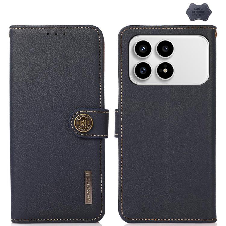 KHAZNEH Custer Texture RFID Genuine Leather Phone Case, For Redmi Note 17 4G Global 169.7mm, For Redmi Note 17 Pro+ 5G Global 163.4mm, For Redmi Note 17 Pro 5G Global 163.5mm, For Redmi K100 Pro Max/Poco F9 Ultra 5G, For Redmi K100 Pro 5G/Poco F9 Pro 5...