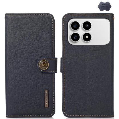 KHAZNEH Custer Texture RFID Genuine Leather Phone Case, For Redmi Note 17 4G Global 169.7mm, For Redmi Note 17 Pro+ 5G Global 163.4mm, For Redmi Note 17 Pro 5G Global 163.5mm, For Redmi K100 Pro Max/Poco F9 Ultra 5G, For Redmi K100 Pro 5G/Poco F9 Pro 5...