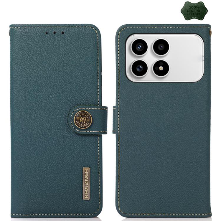 KHAZNEH Custer Texture RFID Genuine Leather Phone Case, For Redmi Note 17 4G Global 169.7mm, For Redmi Note 17 Pro+ 5G Global 163.4mm, For Redmi Note 17 Pro 5G Global 163.5mm, For Redmi K100 Pro Max/Poco F9 Ultra 5G, For Redmi K100 Pro 5G/Poco F9 Pro 5...