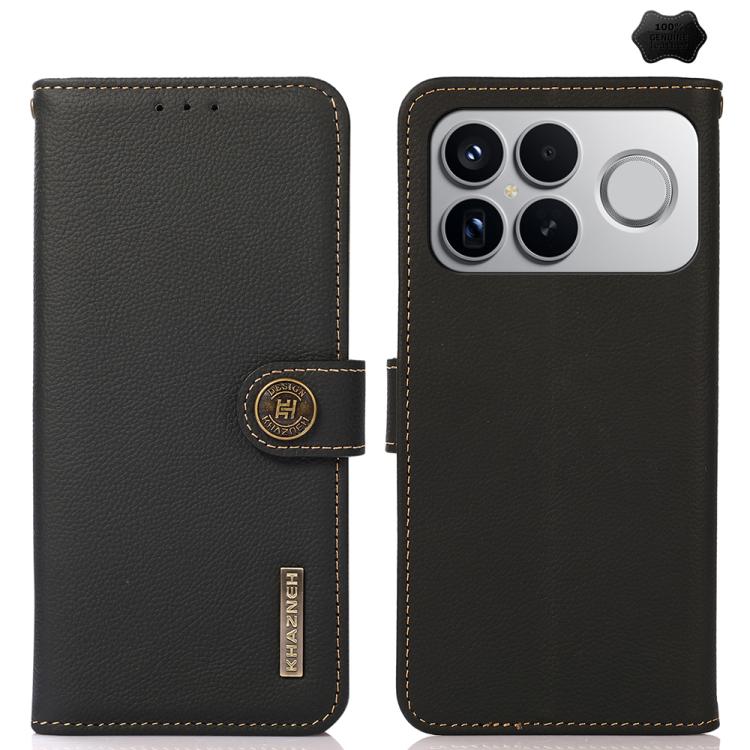 KHAZNEH Custer Texture RFID Genuine Leather Phone Case, For Redmi Note 17 4G Global 169.7mm, For Redmi Note 17 Pro+ 5G Global 163.4mm, For Redmi Note 17 Pro 5G Global 163.5mm, For Redmi K100 Pro Max/Poco F9 Ultra 5G, For Redmi K100 Pro 5G/Poco F9 Pro 5...