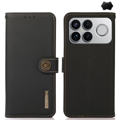 KHAZNEH Custer Texture RFID Genuine Leather Phone Case, For Redmi Note 17 4G Global 169.7mm, For Redmi Note 17 Pro+ 5G Global 163.4mm, For Redmi Note 17 Pro 5G Global 163.5mm, For Redmi K100 Pro Max/Poco F9 Ultra 5G, For Redmi K100 Pro 5G/Poco F9 Pro 5...