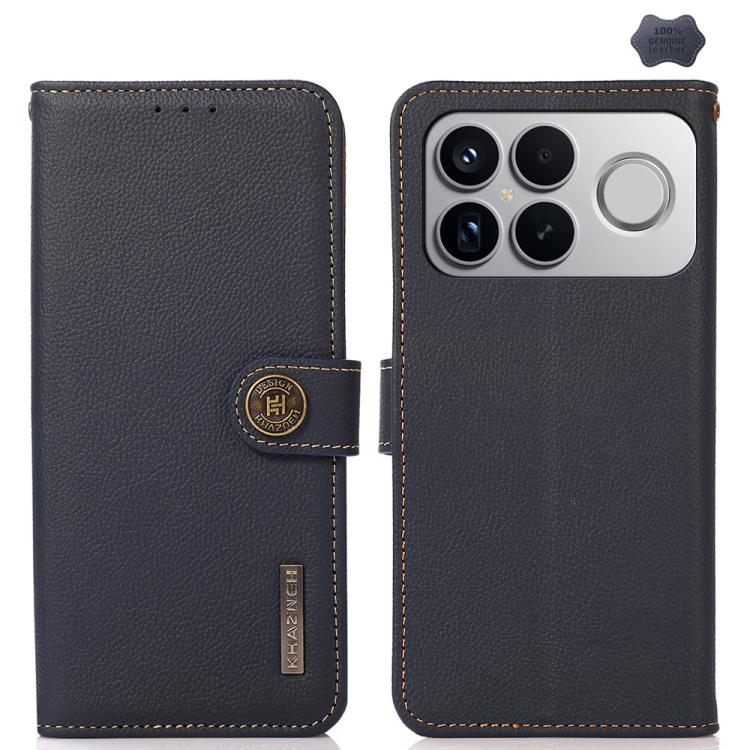 KHAZNEH Custer Texture RFID Genuine Leather Phone Case, For Redmi Note 17 4G Global 169.7mm, For Redmi Note 17 Pro+ 5G Global 163.4mm, For Redmi Note 17 Pro 5G Global 163.5mm, For Redmi K100 Pro Max/Poco F9 Ultra 5G, For Redmi K100 Pro 5G/Poco F9 Pro 5...