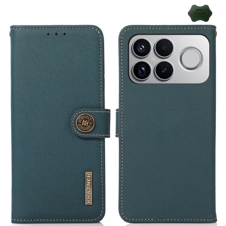 KHAZNEH Custer Texture RFID Genuine Leather Phone Case, For Redmi Note 17 4G Global 169.7mm, For Redmi Note 17 Pro+ 5G Global 163.4mm, For Redmi Note 17 Pro 5G Global 163.5mm, For Redmi K100 Pro Max/Poco F9 Ultra 5G, For Redmi K100 Pro 5G/Poco F9 Pro 5...