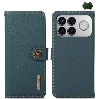 KHAZNEH Custer Texture RFID Genuine Leather Phone Case, For Redmi Note 17 4G Global 169.7mm, For Redmi Note 17 Pro+ 5G Global 163.4mm, For Redmi Note 17 Pro 5G Global 163.5mm, For Redmi K100 Pro Max/Poco F9 Ultra 5G, For Redmi K100 Pro 5G/Poco F9 Pro 5...