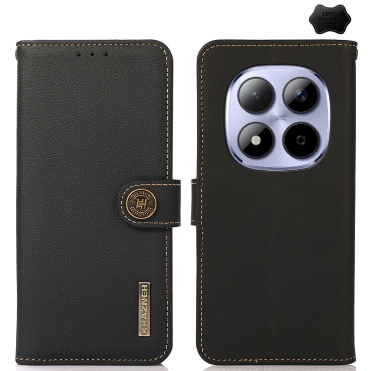 KHAZNEH Custer Texture RFID Genuine Leather Phone Case, For Redmi Note 17 4G Global 169.7mm, For Redmi Note 17 Pro+ 5G Global 163.4mm, For Redmi Note 17 Pro 5G Global 163.5mm, For Redmi K100 Pro Max/Poco F9 Ultra 5G, For Redmi K100 Pro 5G/Poco F9 Pro 5...