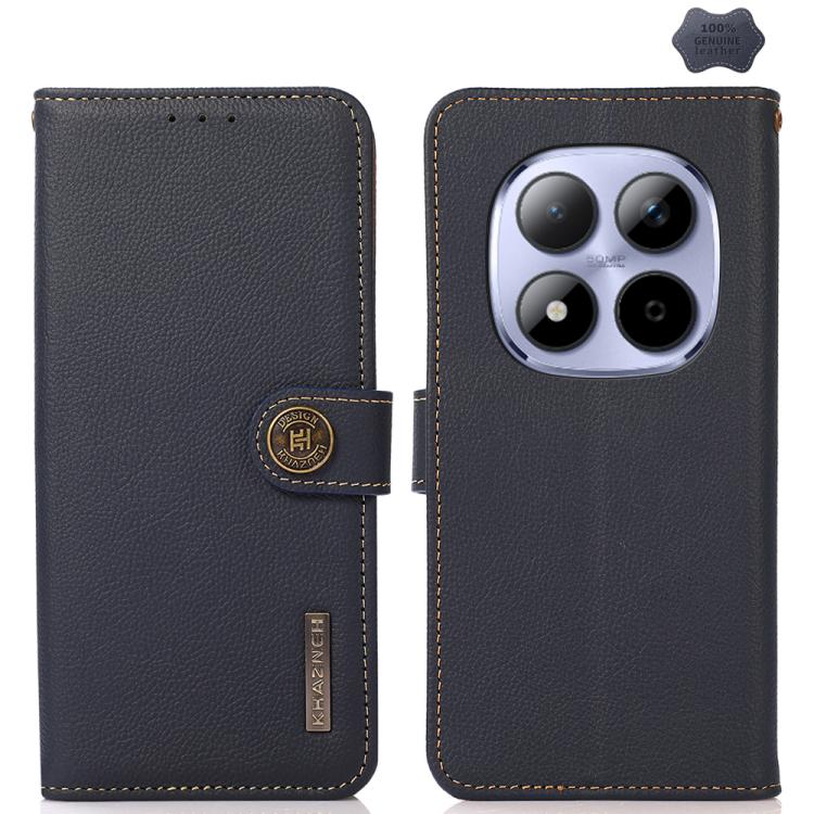 KHAZNEH Custer Texture RFID Genuine Leather Phone Case, For Redmi Note 17 4G Global 169.7mm, For Redmi Note 17 Pro+ 5G Global 163.4mm, For Redmi Note 17 Pro 5G Global 163.5mm, For Redmi K100 Pro Max/Poco F9 Ultra 5G, For Redmi K100 Pro 5G/Poco F9 Pro 5...