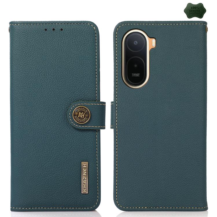 KHAZNEH Custer Texture RFID Genuine Leather Phone Case, For Redmi Note 17 4G Global 169.7mm, For Redmi Note 17 Pro+ 5G Global 163.4mm, For Redmi Note 17 Pro 5G Global 163.5mm, For Redmi K100 Pro Max/Poco F9 Ultra 5G, For Redmi K100 Pro 5G/Poco F9 Pro 5...